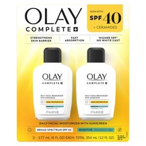 New 2 Pack Olay Complete Anti Aging Daily Facial Moisturizer SPF 40 Sunscreen